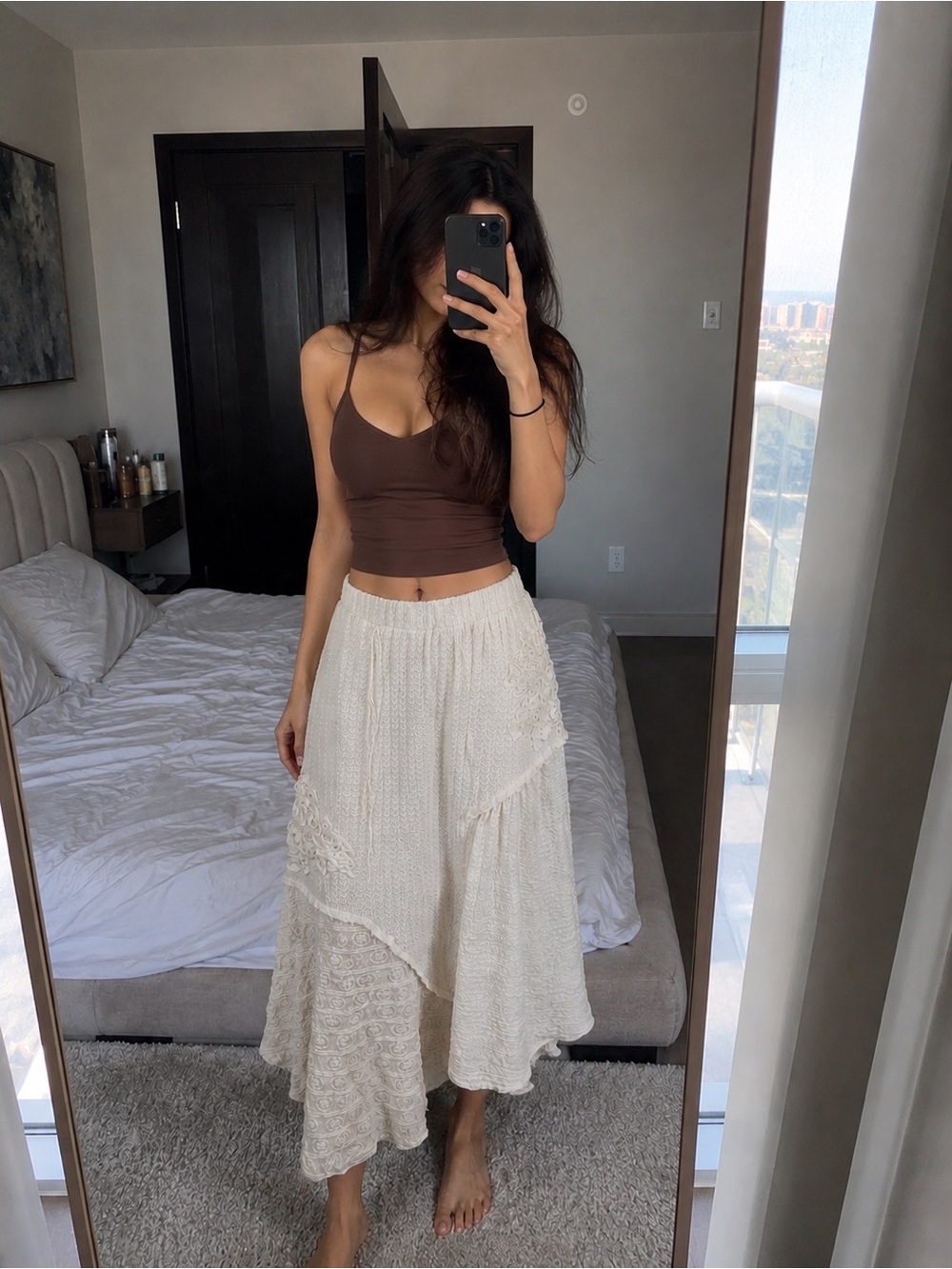 POL Elegant White Textured Skirt